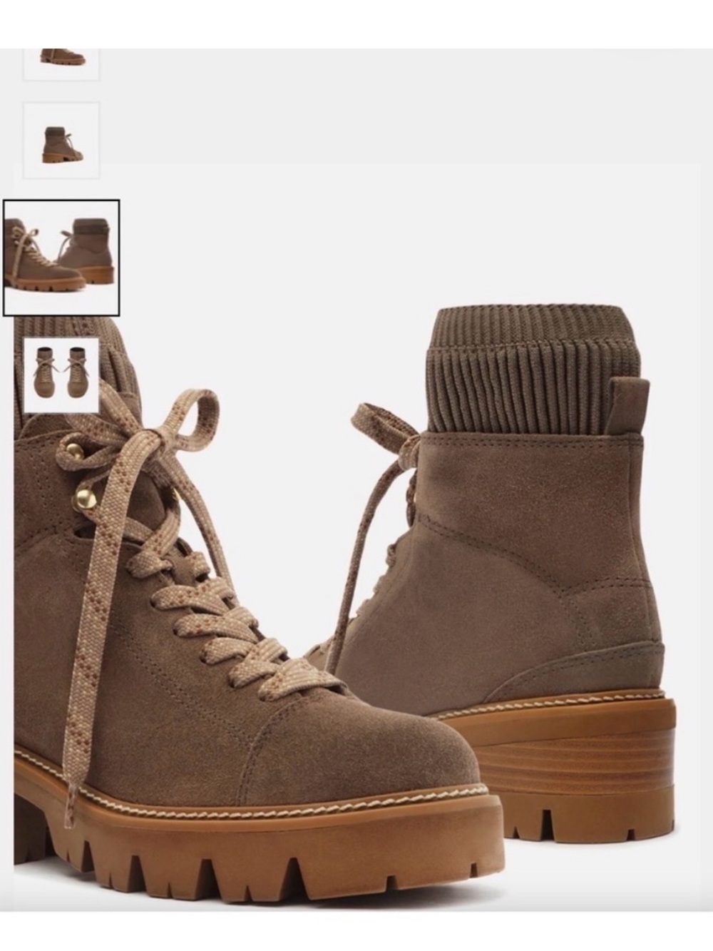 Arezzo NWT Madelyn Suede Leather Tractor Combat Lace-Up Boot Chelsea Tan Sz 7.5